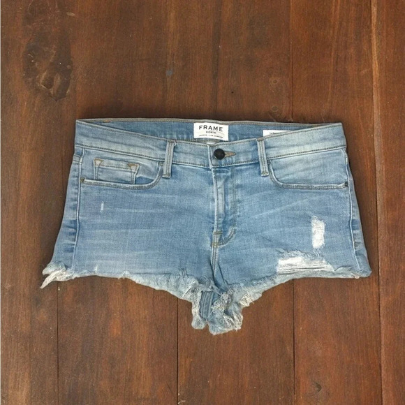 FRAME Le Garçon Cutoff Raw Hem Distressed Denim Jean Shorts Size 27 - Picture 1 of 8